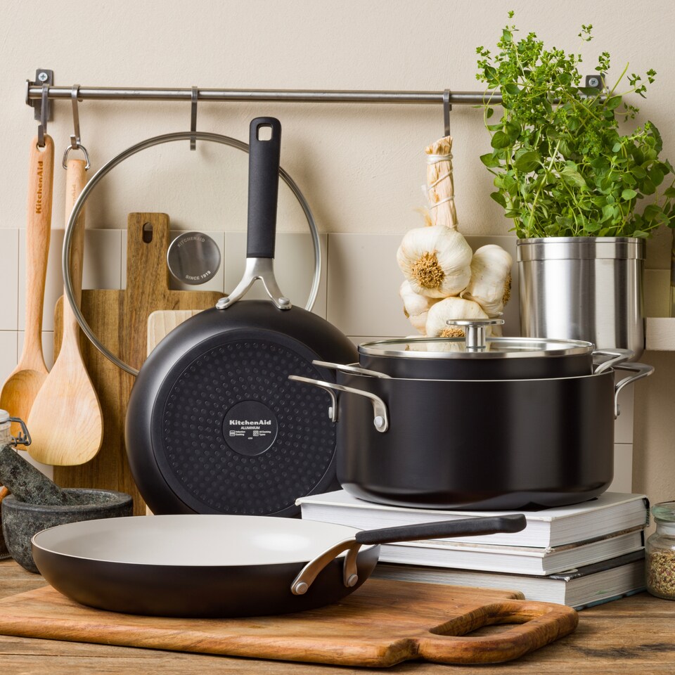 image 1 of KitchenAid Coloured Aluminium Frying Pan, 24cm, Matt Black