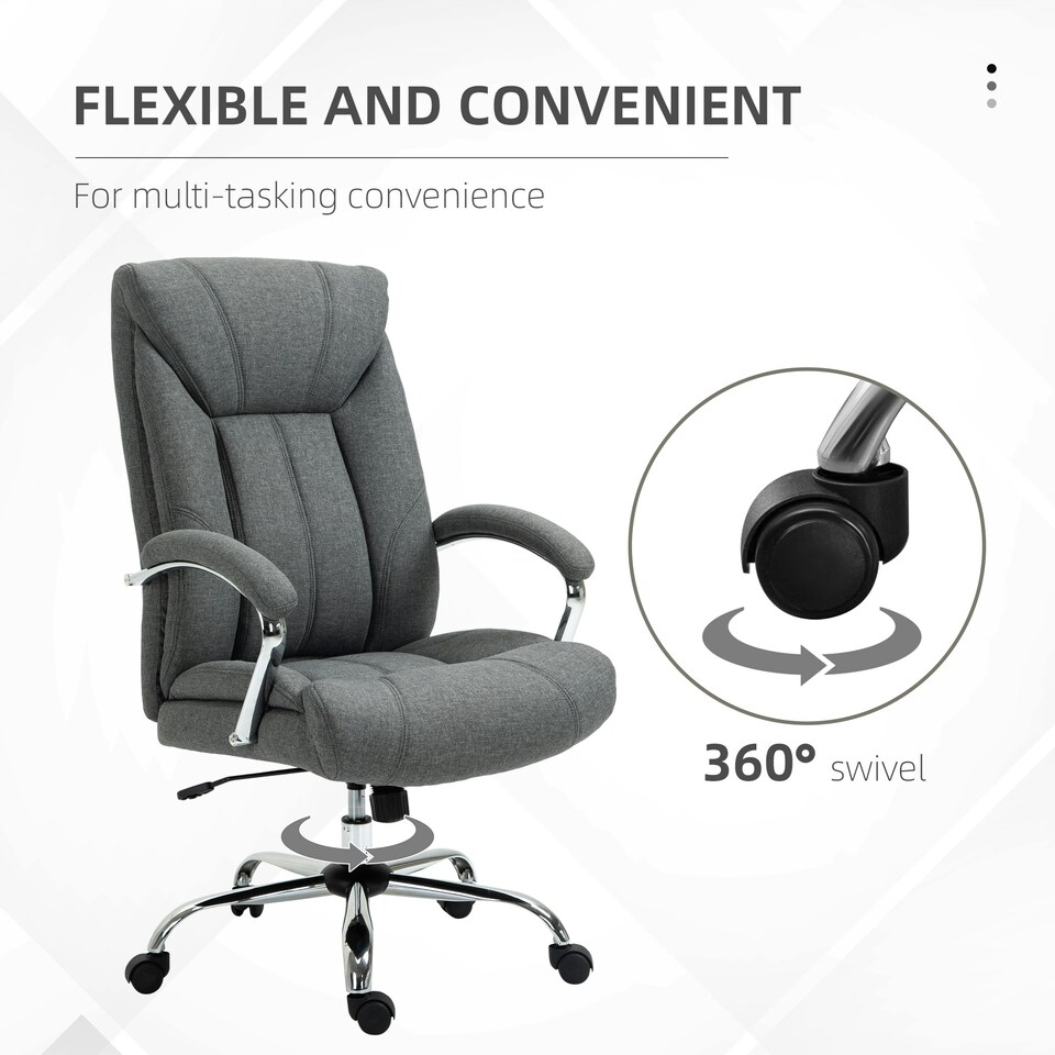 image 1 of Vinsetto High Back Home Office Chair Swivel Linen Fabric Desk Armchair, Grey