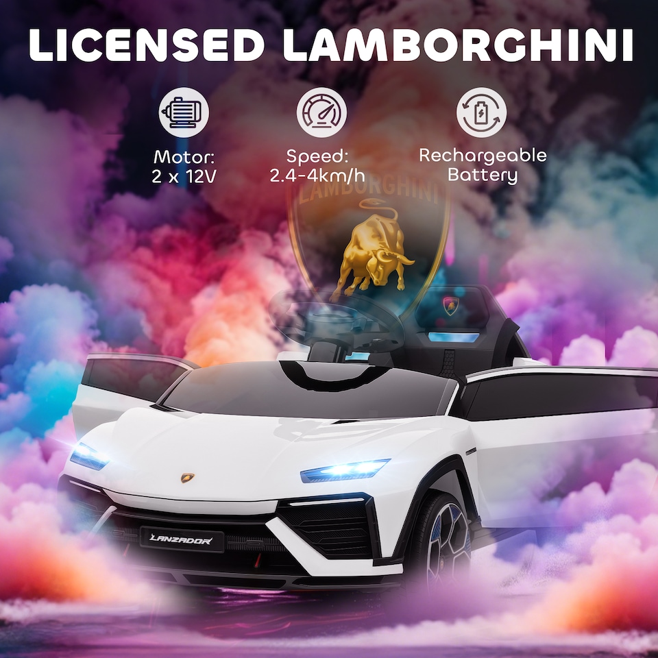 image 1 of AIYAPLAY Licensed Lamborghini Electric Cars for Kids, 12V Battery Powered Ride On Car with Remote Control, Suspension, MP3, Horn, for 3-6 Years Old | White