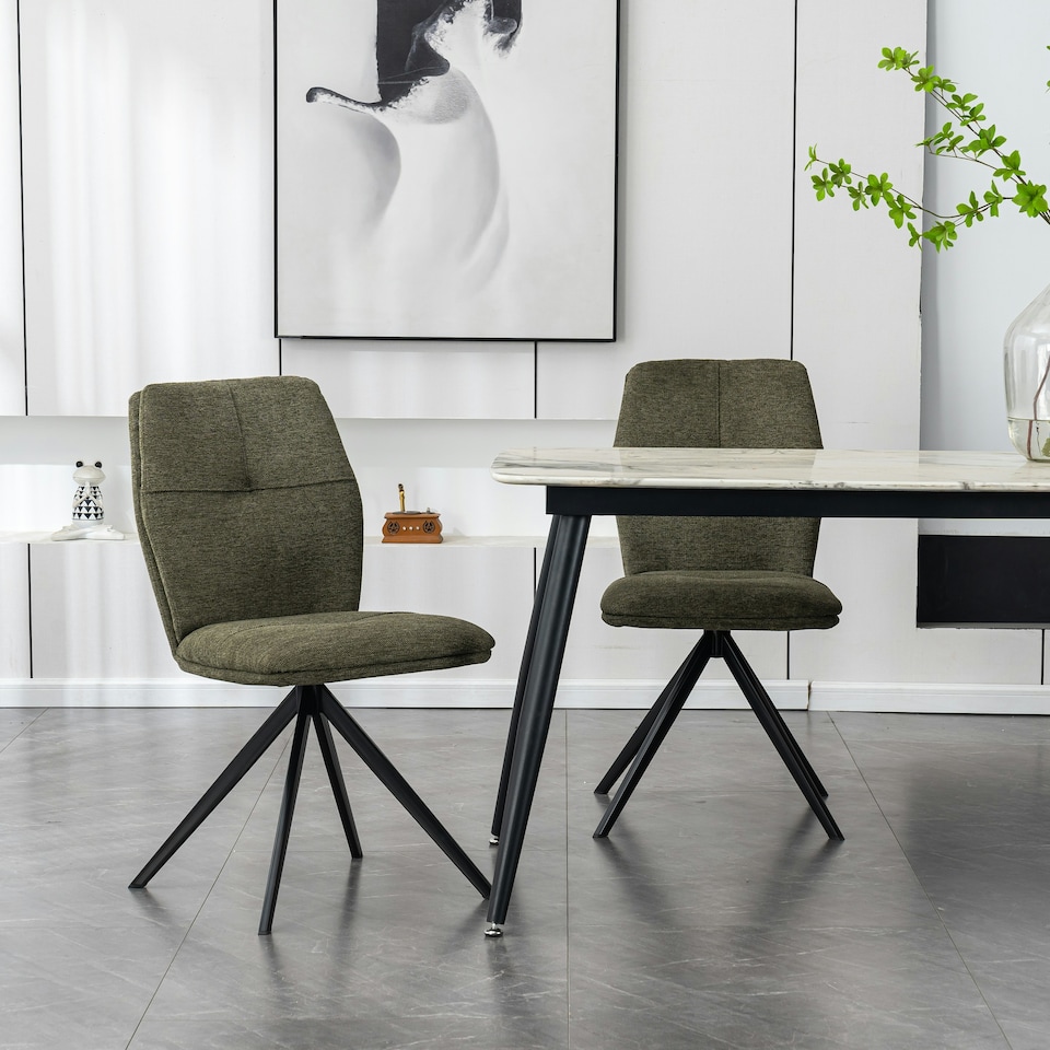 image 1 of Set of 8 Luna Modern Fabric Dining Chair Padded Seat Metal Legs Kitchen (Green)