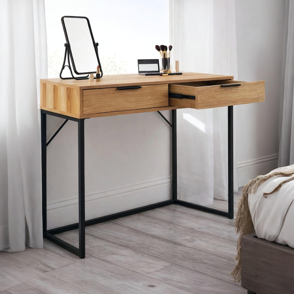 image 1 of Bali 2 Drawer Desk/Dressing Table - Light Oak Effect