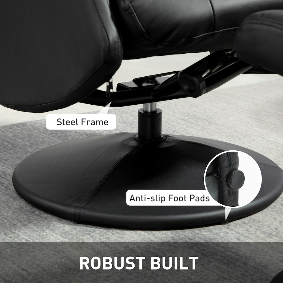 image 1 of HOMCOM Swivel Recliner Chair with Footstool and Adjustable Back, Black 