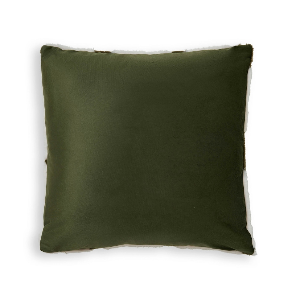 image 1 of BHS Christmas Trees Faux Fur Cushion, Cream and Green Cream | Cream