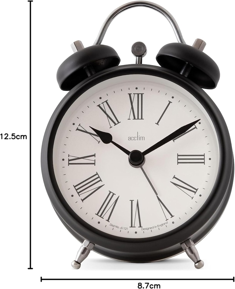 image 1 of Acctim Shefford Faux Bell Analogue Alarm Clock | Black | Black