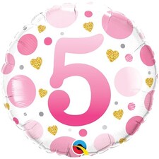 Age 5 Pink Dots Round Foil Helium Qualatex Balloon 46cm / 18 in