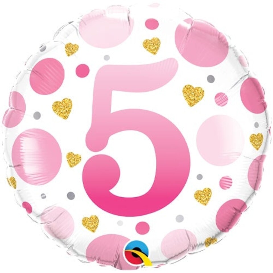 Age 5 Pink Dots Round Foil Helium Qualatex Balloon 46cm / 18 in