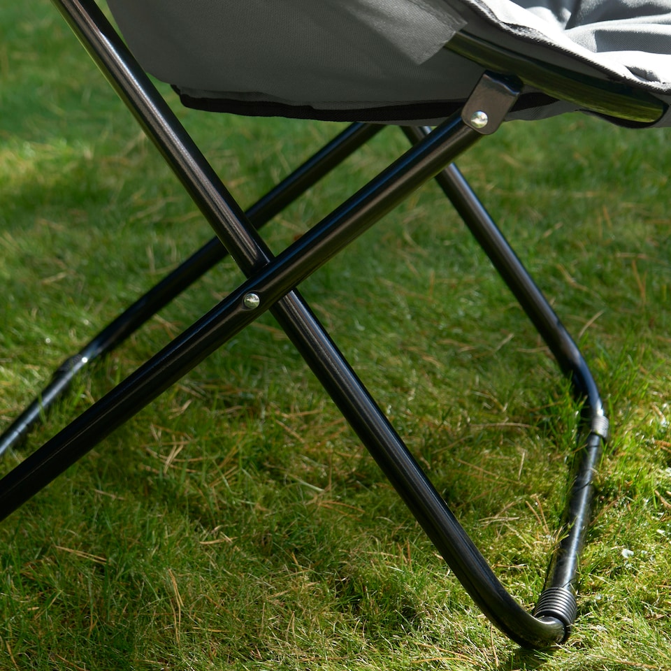 image 1 of OHS Plain Dyed Portable Lightweight Folding Soft Plush Padded Outdoor Garden Travel Camping Moon Chair Grey | Charcoal