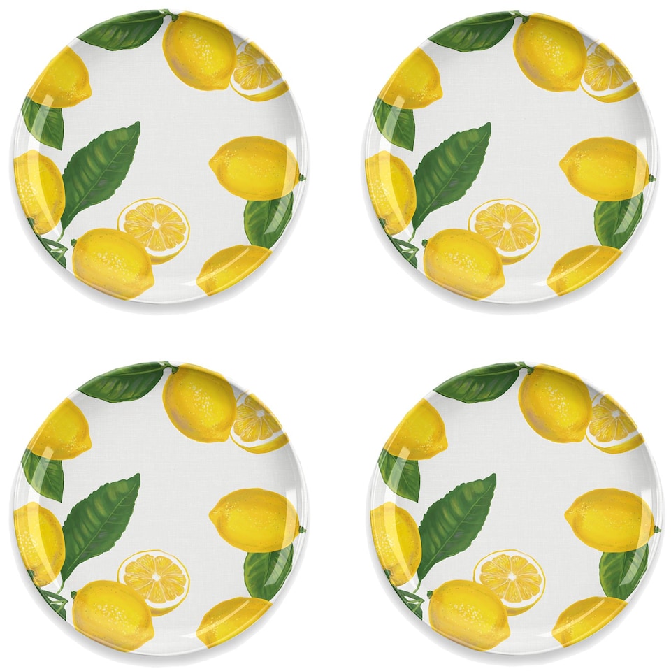 image 1 of Lemon Fresh Melamine/Plastic Dinner Plates - Set of 4 | Yellow | Set of 4
