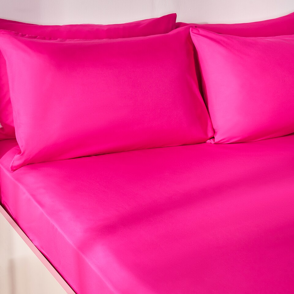 image 1 of OHS Ultra Soft Microfibre Plain Fitted Bed Sheet | Pink | Hot Pink | Double