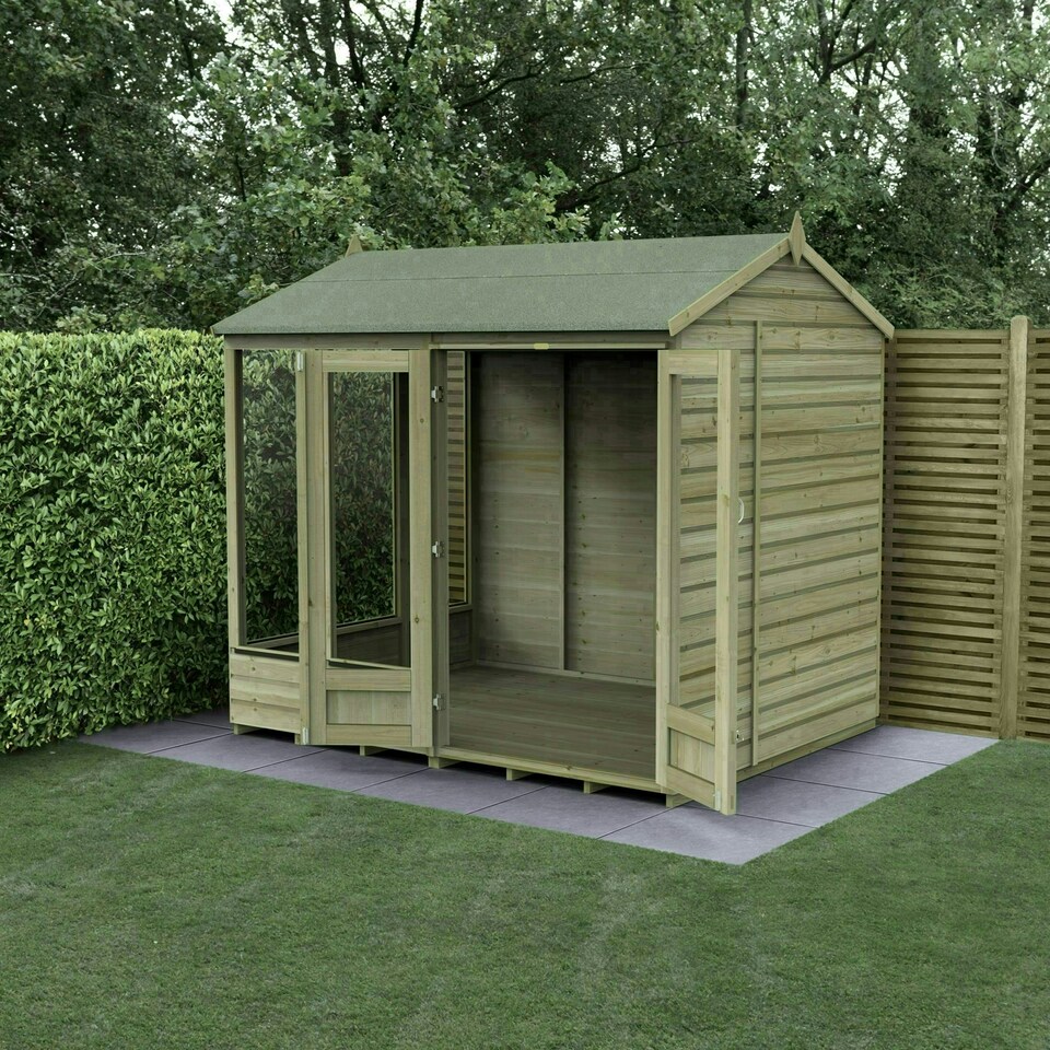 image 1 of Forest Garden 8x6 Apex Beckwood Summerhouse 25yr Guarantee Shiplap Pressure Treated - Double Door - 5 Windows