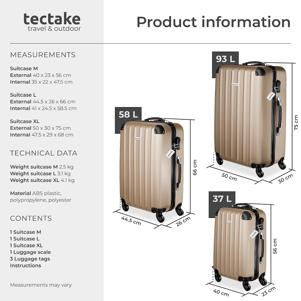 image 1 of Suitcases Set of 3 - scale, luggage tag, lock included, swivel wheels | Cream | champagne | 1