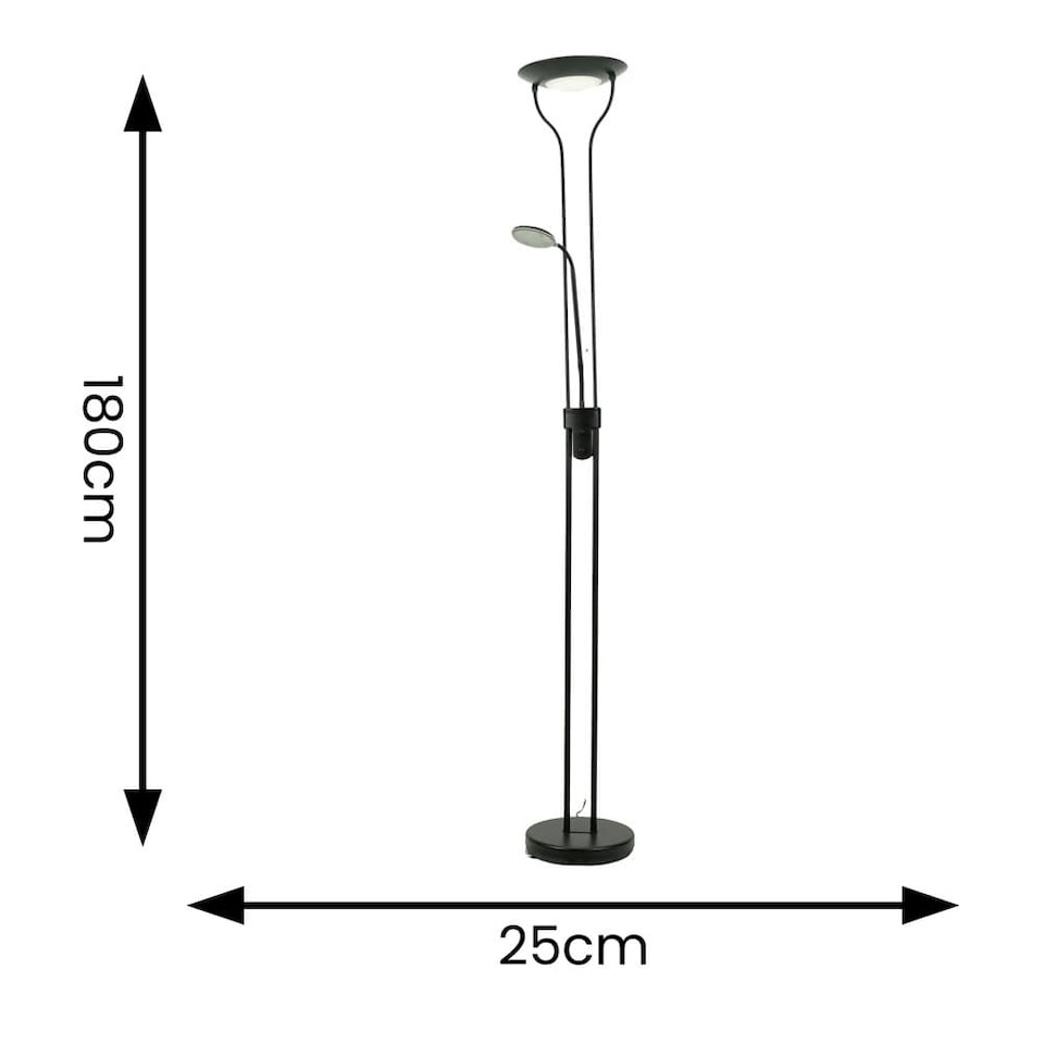 image 1 of ValueLights Beata Black Integrated LED Uplighter Floor Lamp with Task Reading Side Lamp | Black