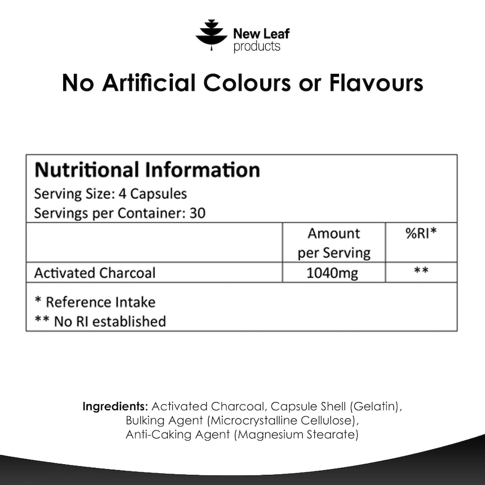 image 1 of Activated Charcoal Capsules - 1040mg P/S 120 Fill