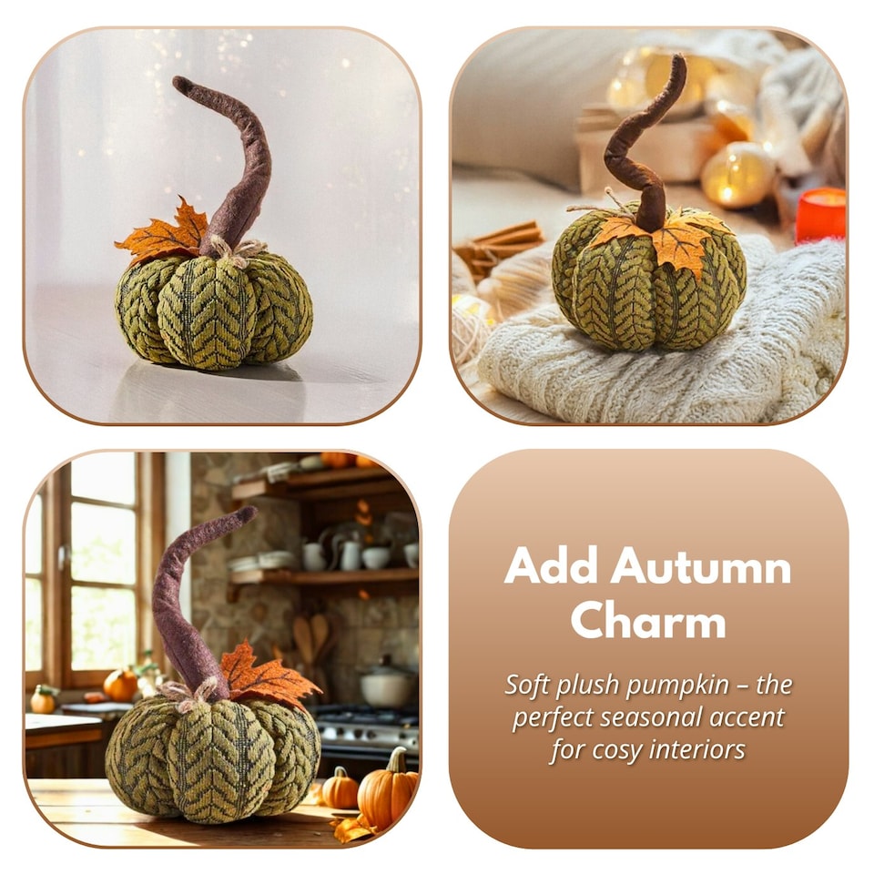 image 1 of Marco Paul 13cm Green Plush Pumpkin Soft Fabric Autumn Decoration for Halloween & Seasonal Displays