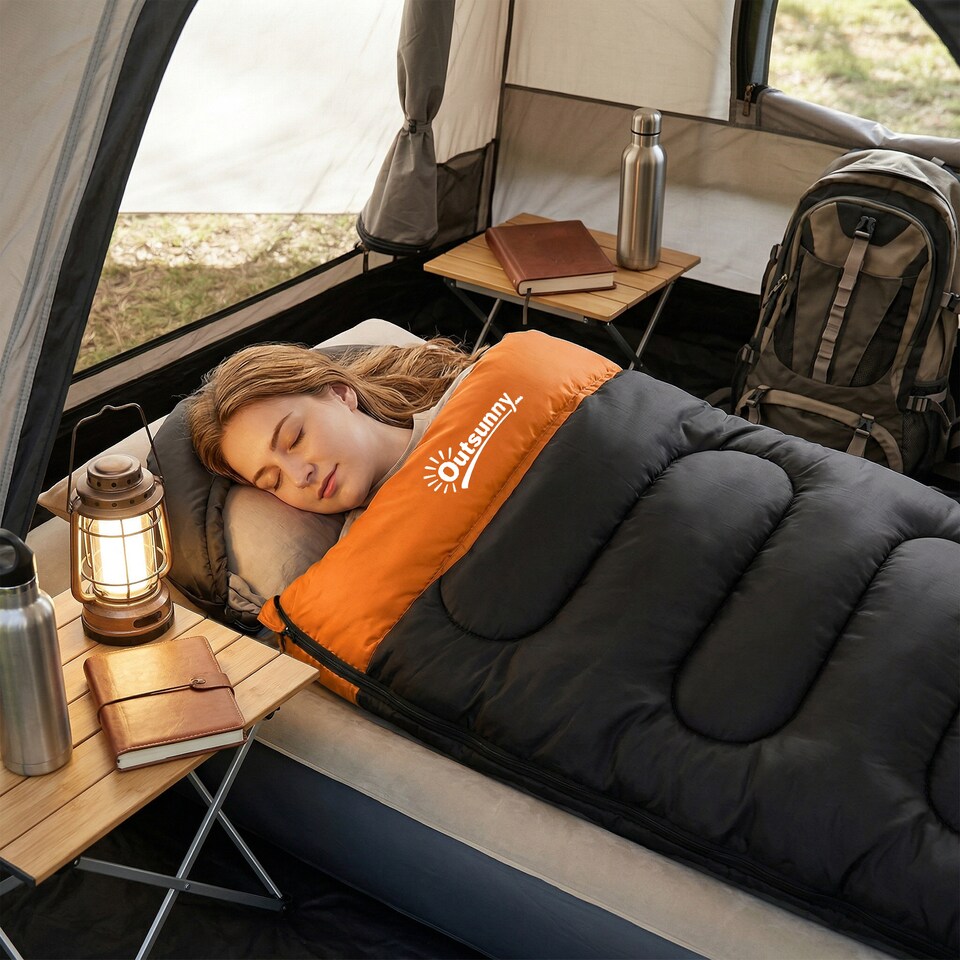 image 1 of Outsunny Sleeping Bag for Adults, Lightweight & Compact Sleeping Bag | Grey | Grey | 215 x 75 x 10 cm