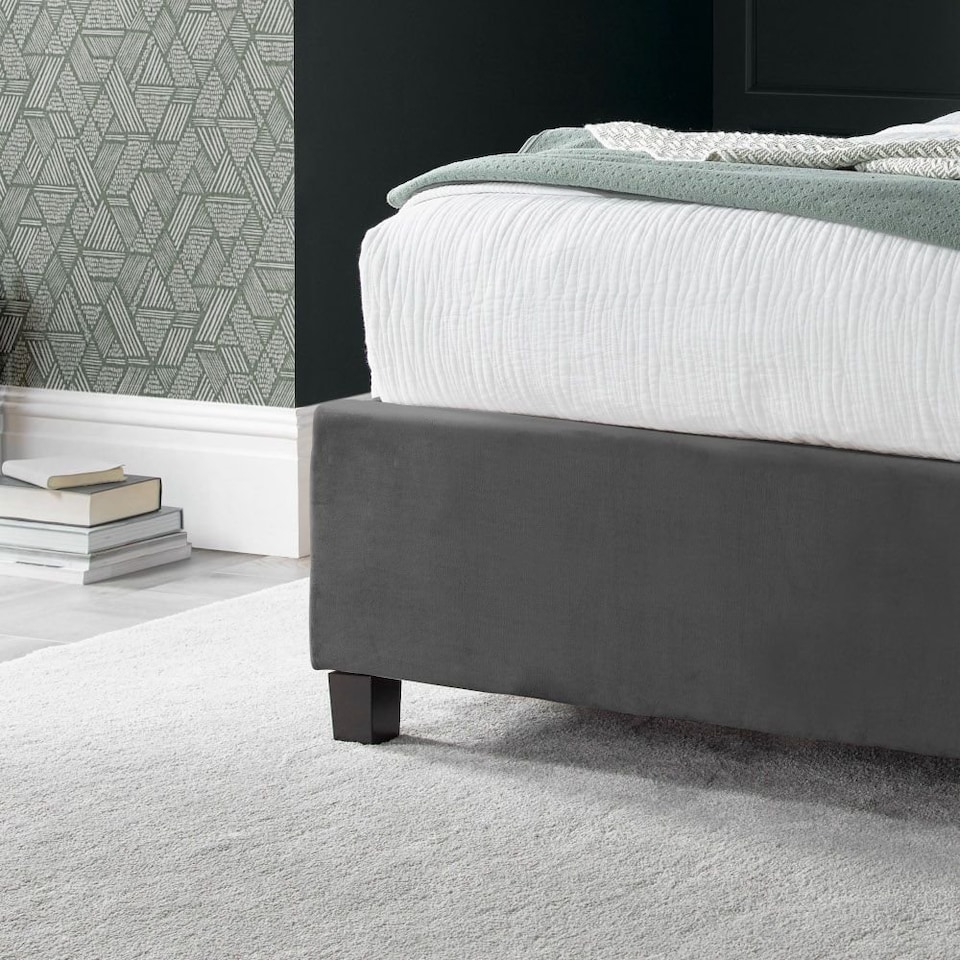 image 1 of 4ft6 Double Ottoman,Grey Velvet fabric upholstered,lift up,storage,tall winged bed frame. Gas lift up, Boutique Hotel style, tall headend board, wing back