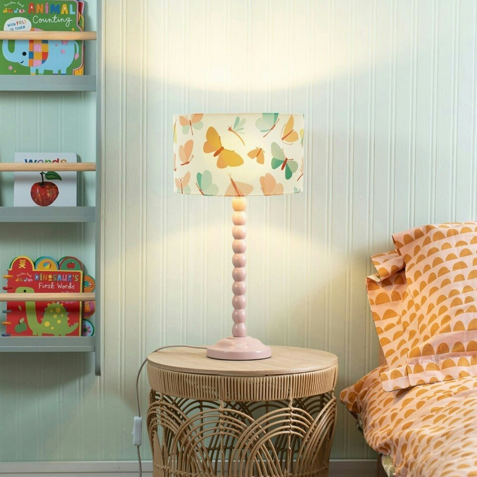 image 1 of ValueLights Bobbles Rose Pink Bobbin Table Lamp with Butterfly Shade