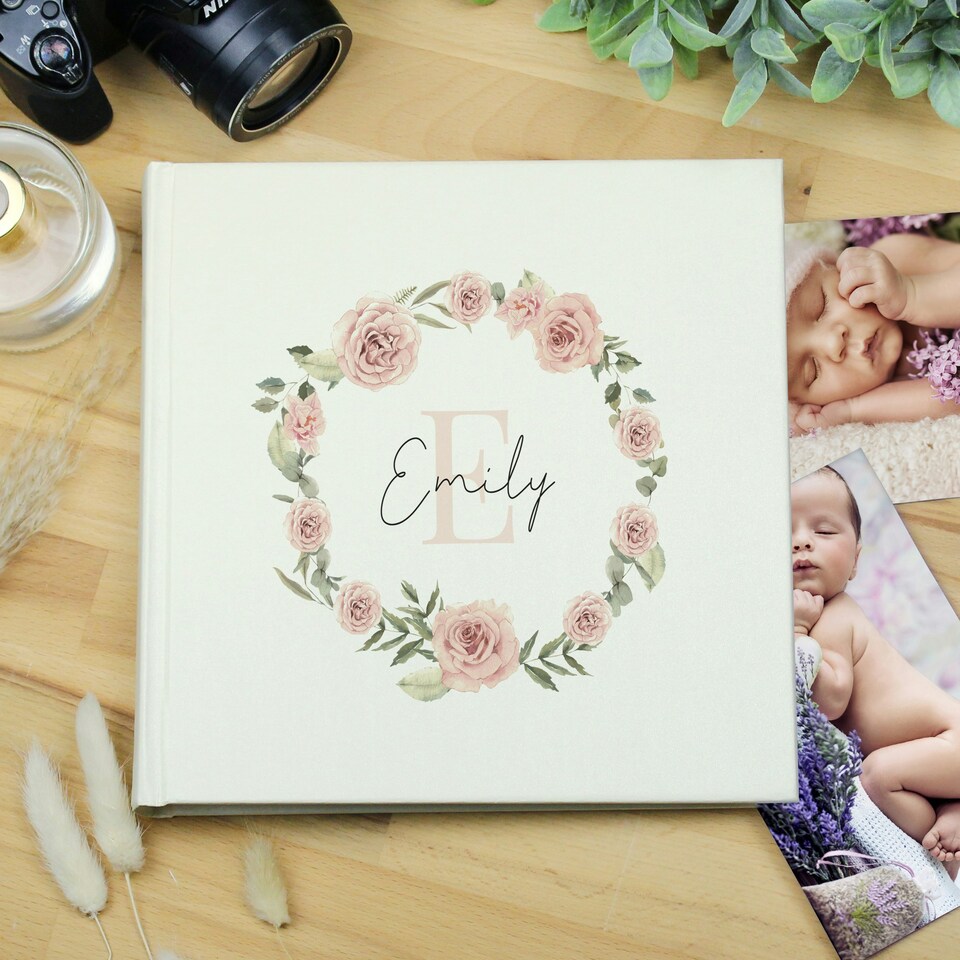 image 1 of Personalised Floral Wreath Square Photo Album