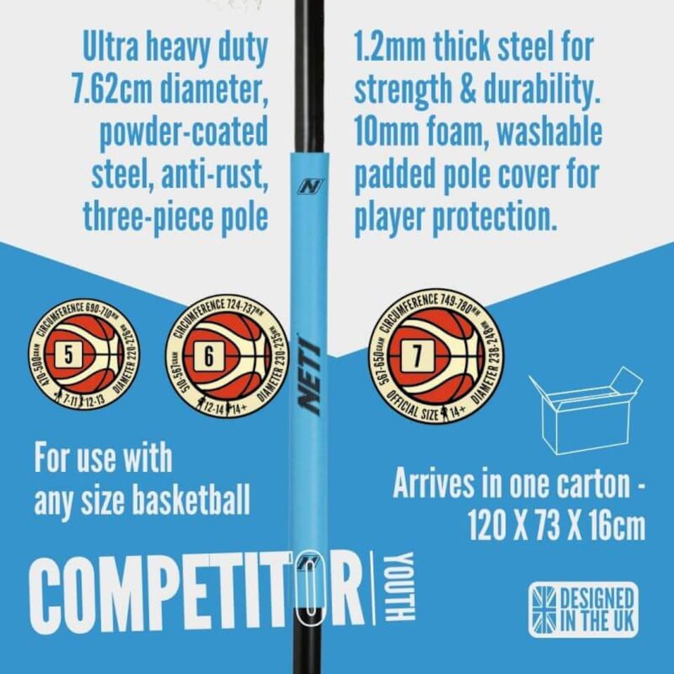 image 1 of NET1 Competitor Basketball Hoop - 111 x 71 cm Backboard, Adjustable 2.28-3.05 m, 38 L Portable Base | Multi | BLACK | 4396