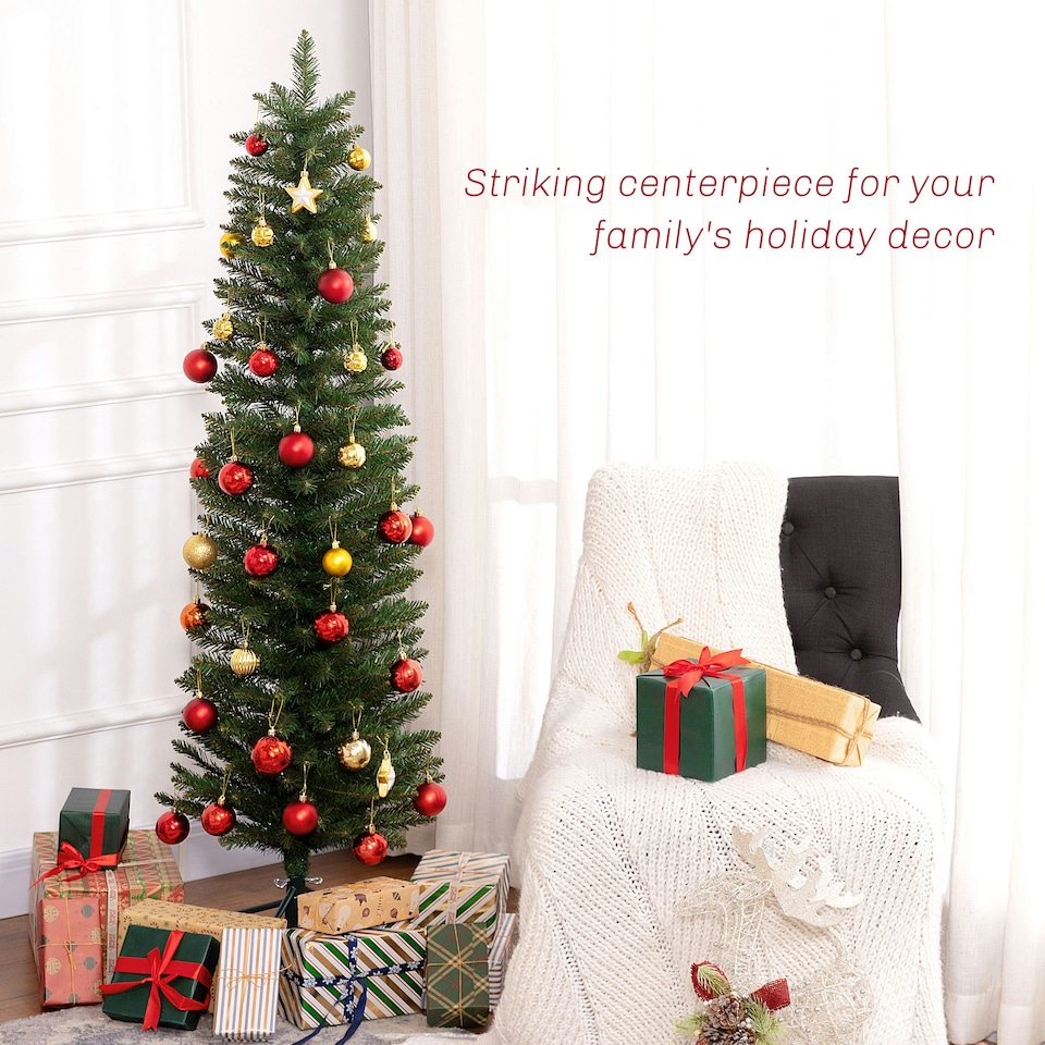 image 1 of HOMCOM 5 Foot Artificial Pencil Christmas Tree with Branches, Green
