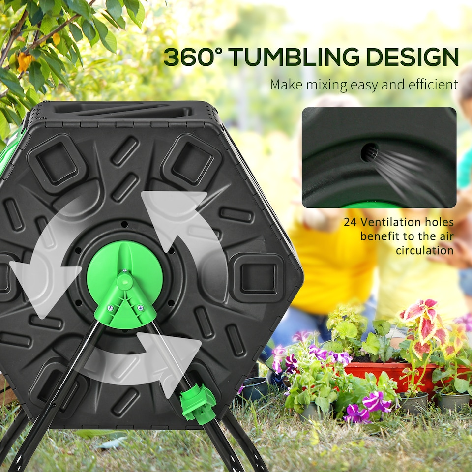 image 1 of Outsunny 65L Garden Compost Bin, Barrel Rotating Composter with Steel Legs