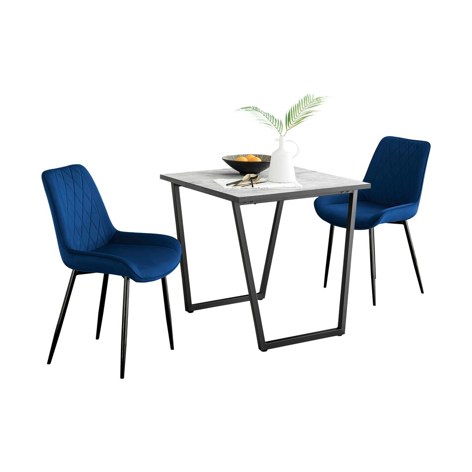 image 1 of Furniturebox Carson White Marble Effect Square Dining Table & 2 Navy Pesaro Black Leg Chairs