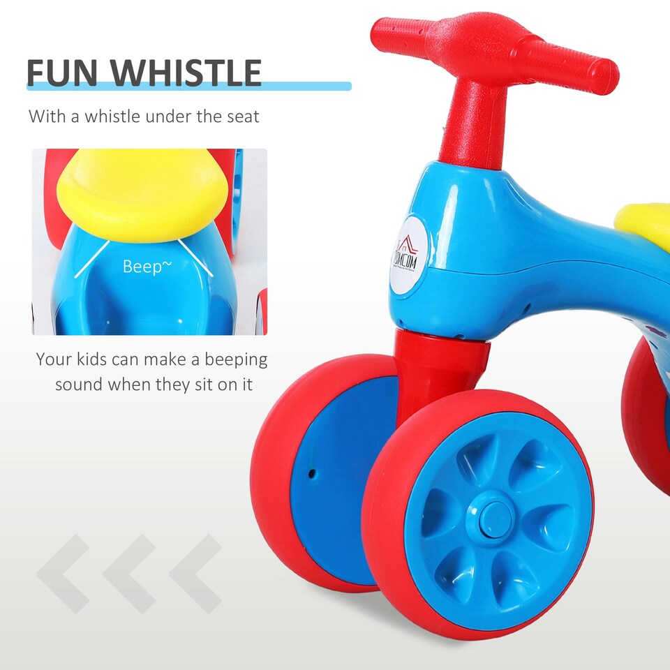 image 1 of HOMCOM Baby Balance Bike Toddler Safe Training 4 Wheels Storage Bin Muti-Color