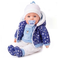 BiBi Doll 20" Navy Baby Doll Boy with Blue Coat Outfit, Sounds & Dummy Toy