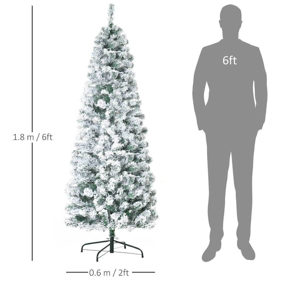 image 1 of HOMCOM 6FT Prelit Snow Flocked Christmas Tree w/ Light, Xmas Decoration Green