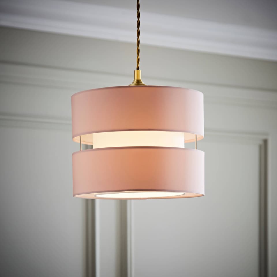 image 1 of ValueLights Sophia Pair of Small Blush 2 Tier Lamp Shades & Bulbs | Pink