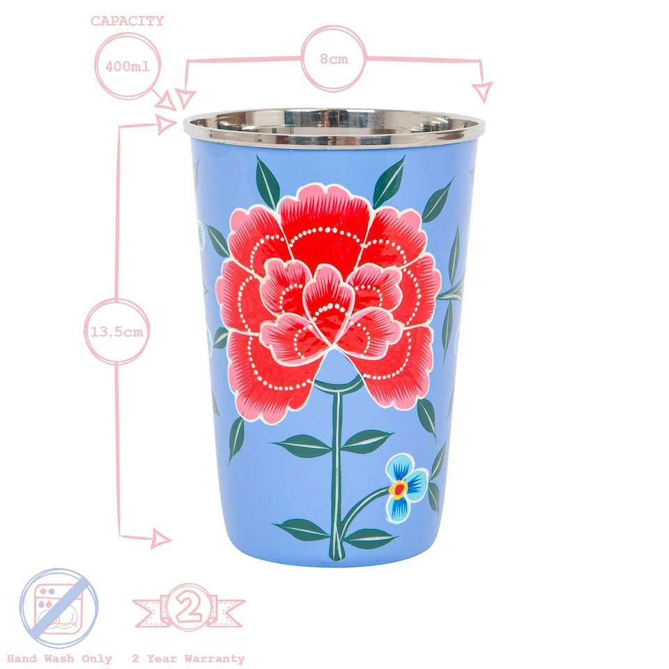 image 1 of BillyCan Hand-Painted Picnic Water Jug with 400ml Multicolour Cups - 1.7L - Carbon Peony