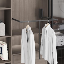 FittingsCo, PullDown Wardrobe Rail, Extends 600 to 850mm Width, Soft Close, 15kg Capacity, White