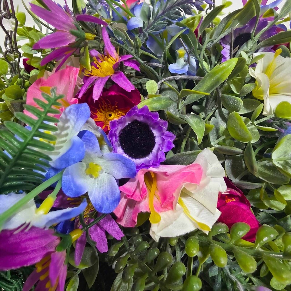 image 1 of Homescapes Multi-Flower Botanical Hanging Basket, 40cm, Vibrant Meadow