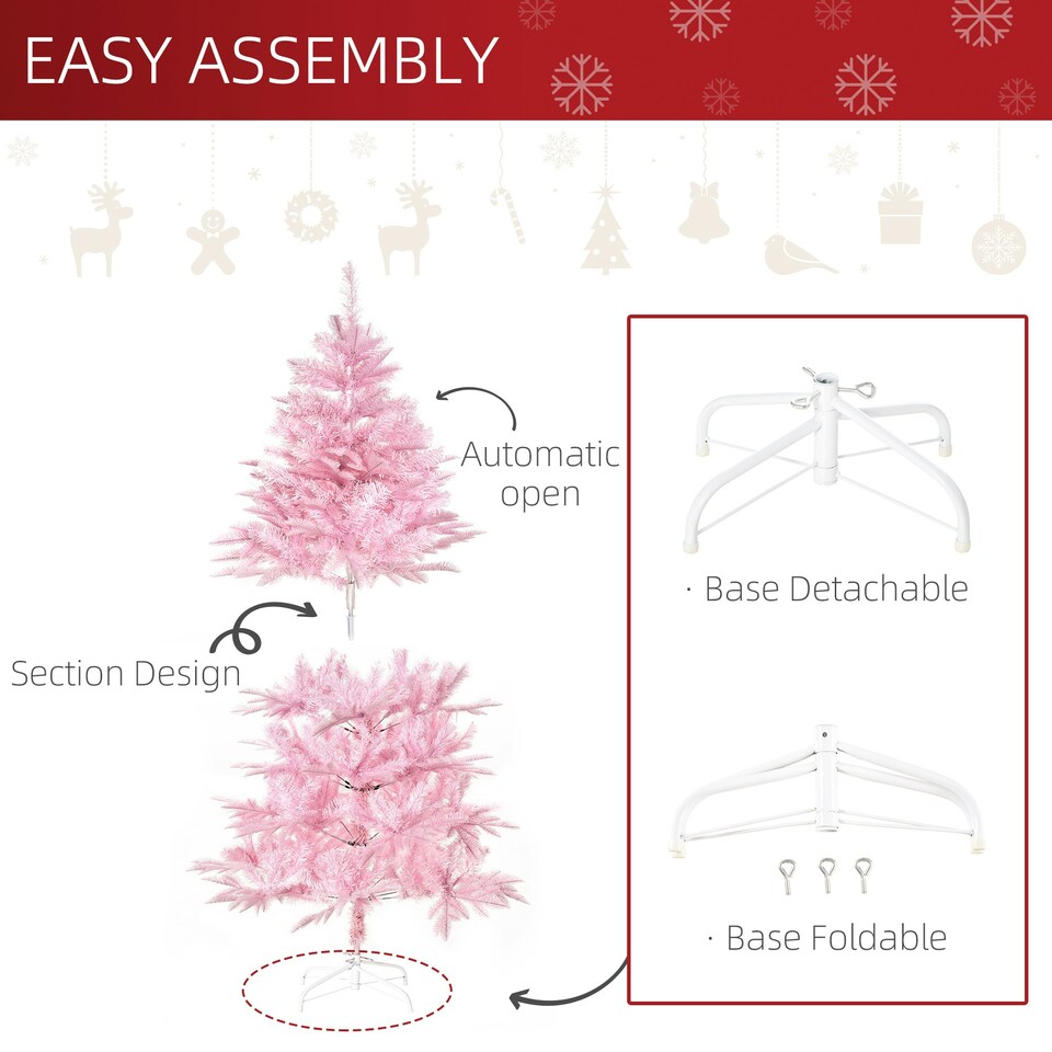 image 1 of HOMCOM 5FT Artificial Christmas Tree w/ Automatic Open for Home Party Pink