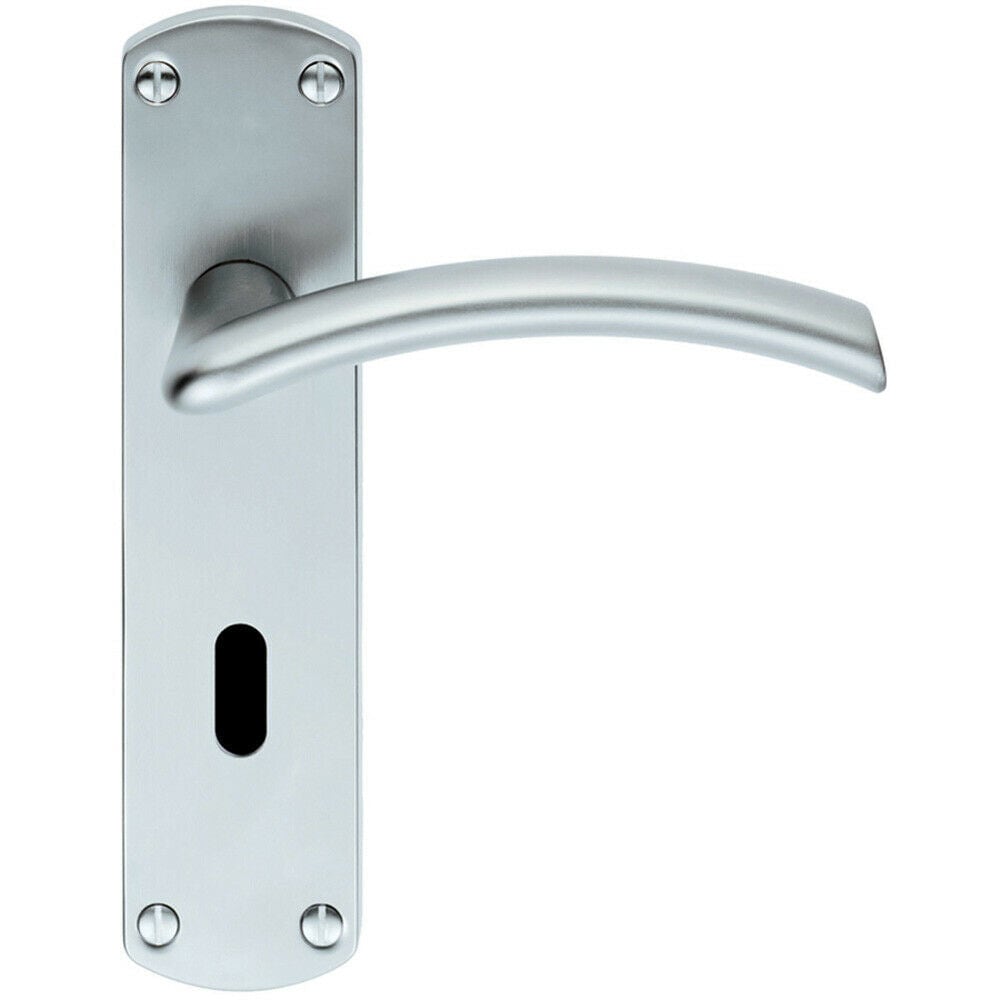 Loops PAIR Arched Lever on Lock Backplate Door Handle 170 x 42mm Satin Chrome