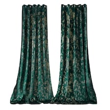 Green Gold Foil Blackout Eyelet Curtains - 46 x 63 Inch Drop - 2 Panel Green