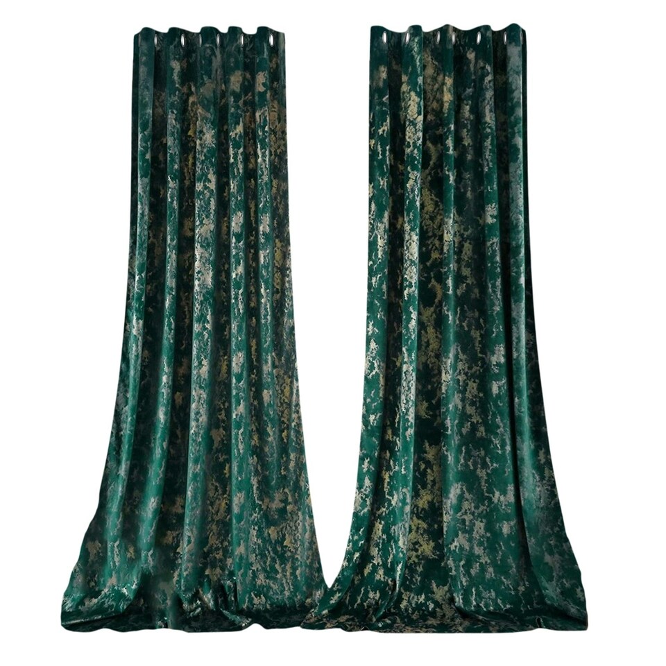 image 1 of Green Gold Foil Blackout Eyelet Curtains - 46 x 63 Inch Drop - 2 Panel Green