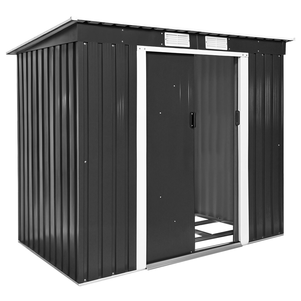 image 1 of Shed with Pitch Roof - steel, foundation included, 213 x 130 x 173 cm | Grey | grey/white | 213 x 130 x 173 cm | 1