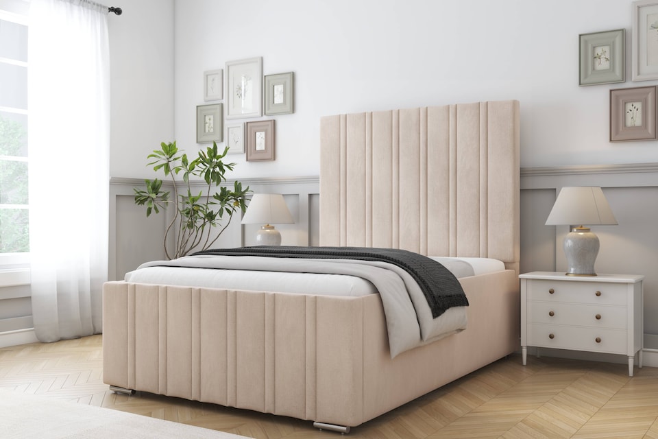 image 1 of Sloomy Radcliffe Sand Naples Bed Frame With 50" Upholstered Headboard 2'6 Small Single