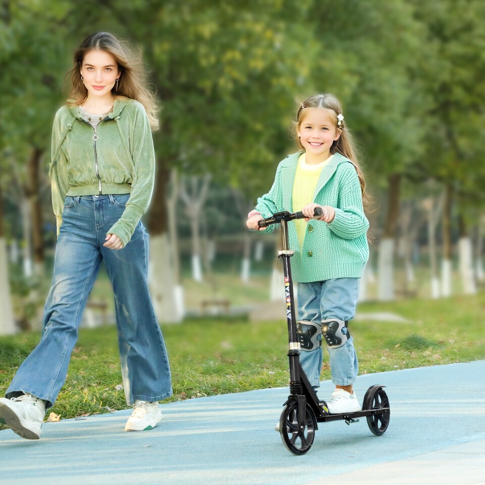 image 1 of AIYAPLAY Kids Scooter, Foldable Kick Scooter with Adjustable Handlebar, 200mm Big Wheel, Rear Fender Brake, Gift for Ages 6-12 Years, Boys and Girls | Black | Black