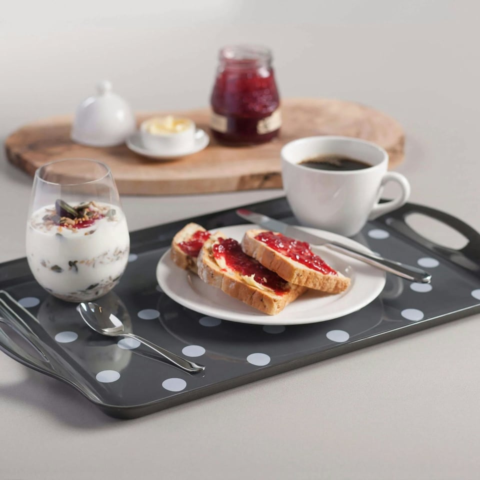image 1 of Melamine Dotty Tray, Large Grey | Dark Grey