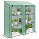 image 1 of Outsunny 3 Tier Lean-to Mini Greenhouse with Reinforced Plastic Cover, Portable Indoor Outdoor Green House with 2 Roll-up Doors and 6 Wire Shelves, Green | Green
