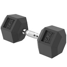 HOMCOM 15KG Single Rubber Hex Dumbbell Portable Hand Weights for Home Gym