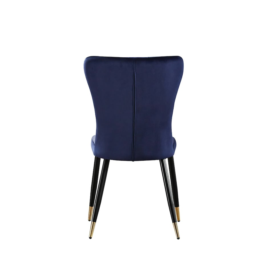image 1 of Set of 2 New York Modern Velvet Dining Chairs with High Back, Black Metal Legs | Blue | Gold End Tips