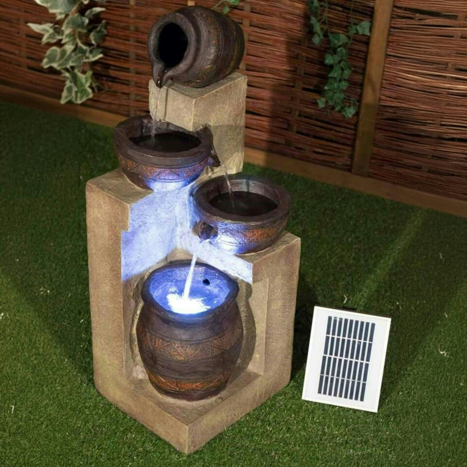 image 1 of Primrose Juno 4-Tier Cascading Bowls Solar Powered Water Feature & Lights 76cm