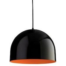House 1 Light Dome Ceiling Pendant Black, Orange Inside, E27
