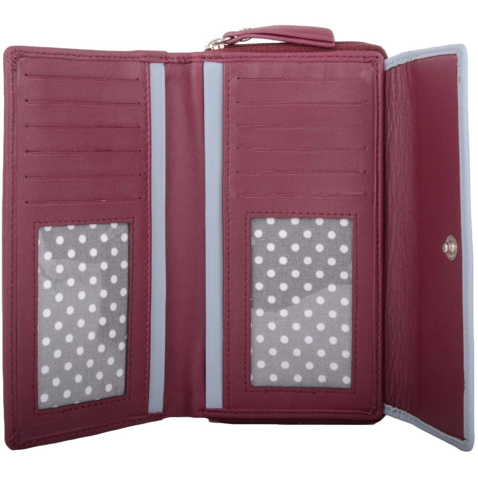 image 1 of Soft Leather RFID Protected Tri- Fold Coin / Credit Card Purse Red | Cranberry/Cloud