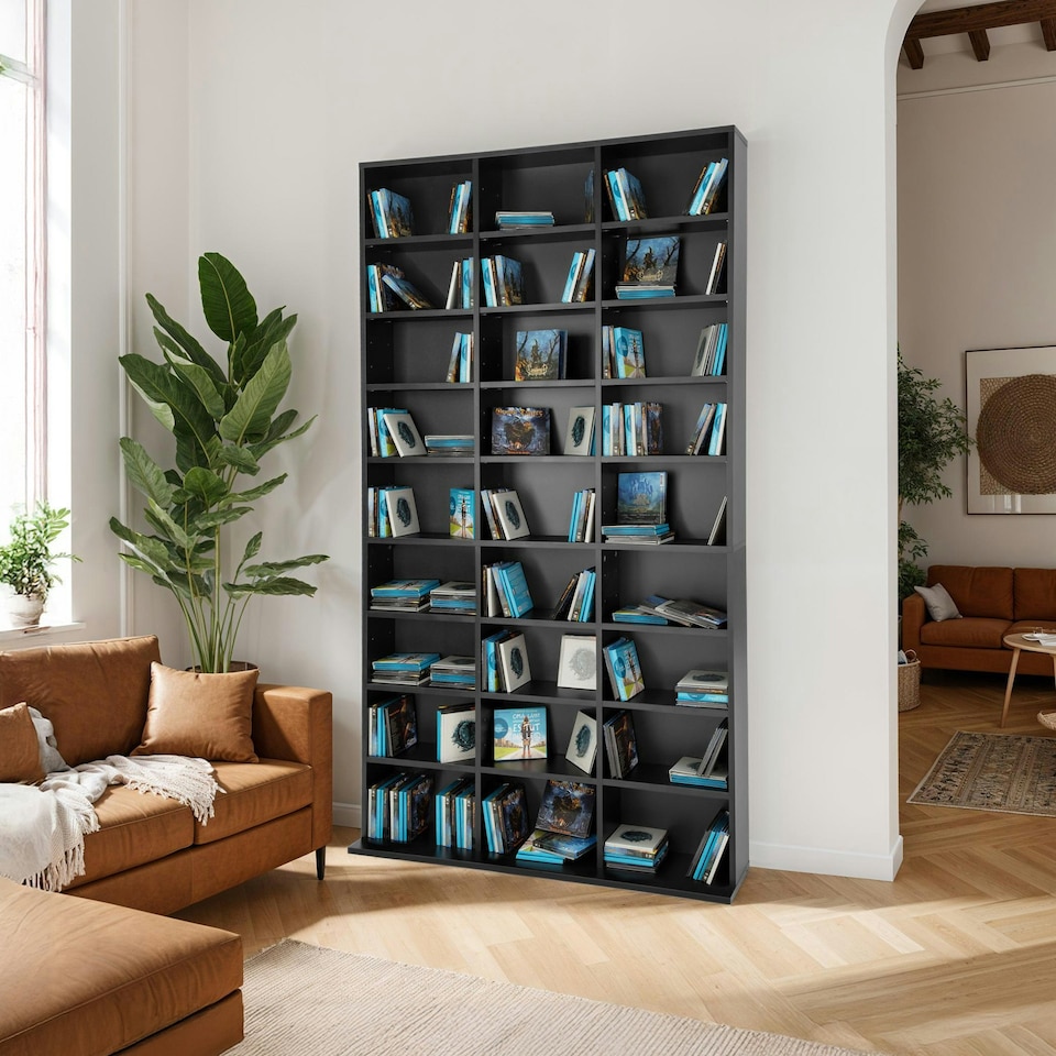 image 1 of CD Shelf Unit Christel - 27 compartments for up to 1080 CDs | Black | black | 102 x 23,50 x 180 cm | 1