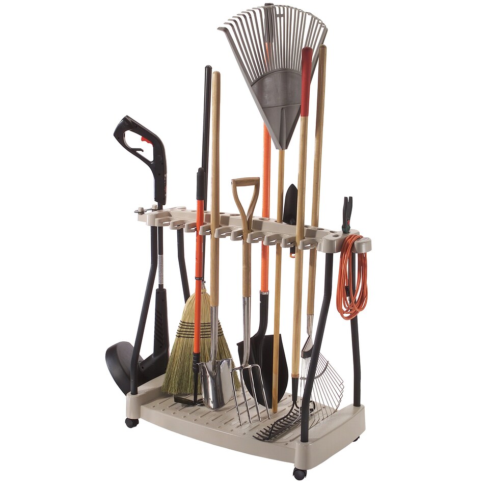 image 1 of Suncast Garden Tool Rack with Wheels Brown