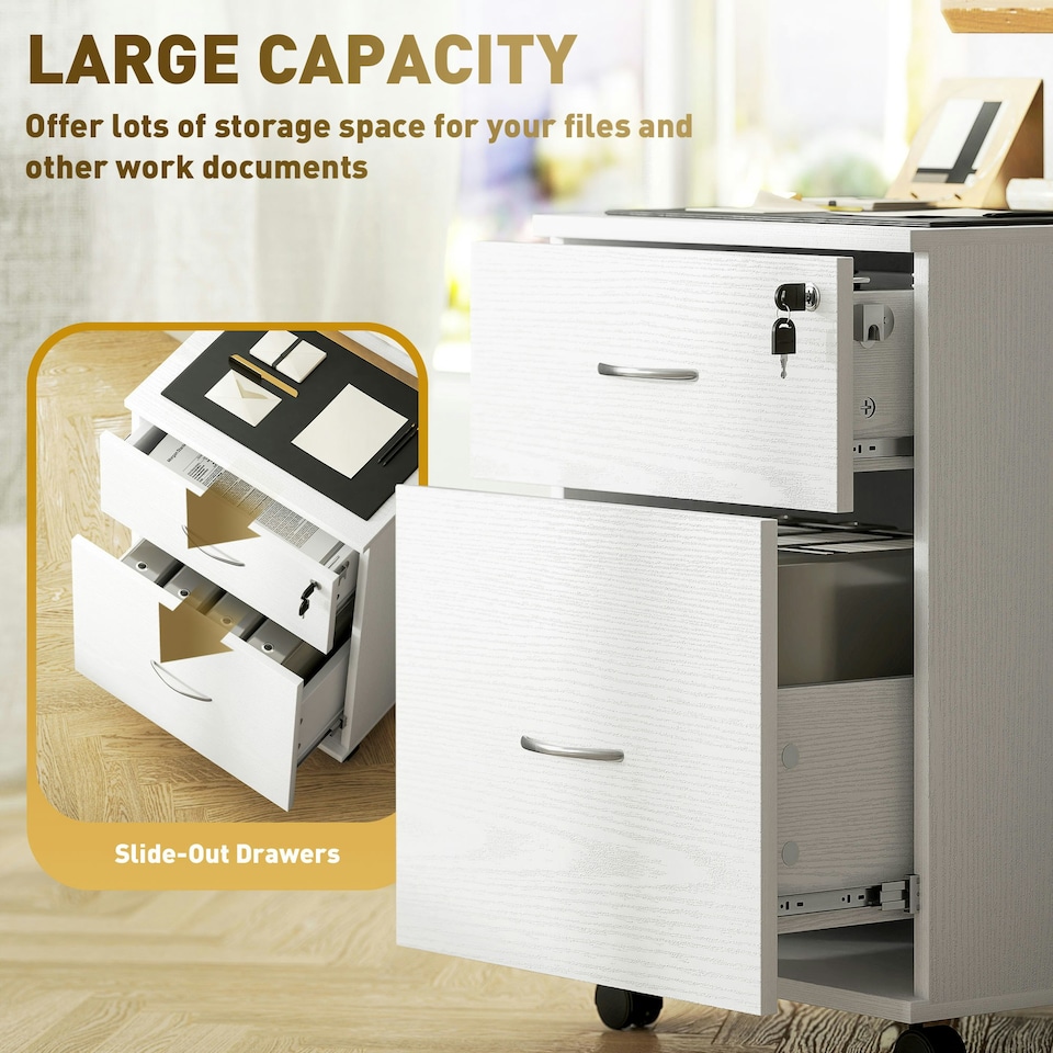 image 1 of HOMCOM Pedestal Office Mobile Filing Cabinet 2 Drawer White